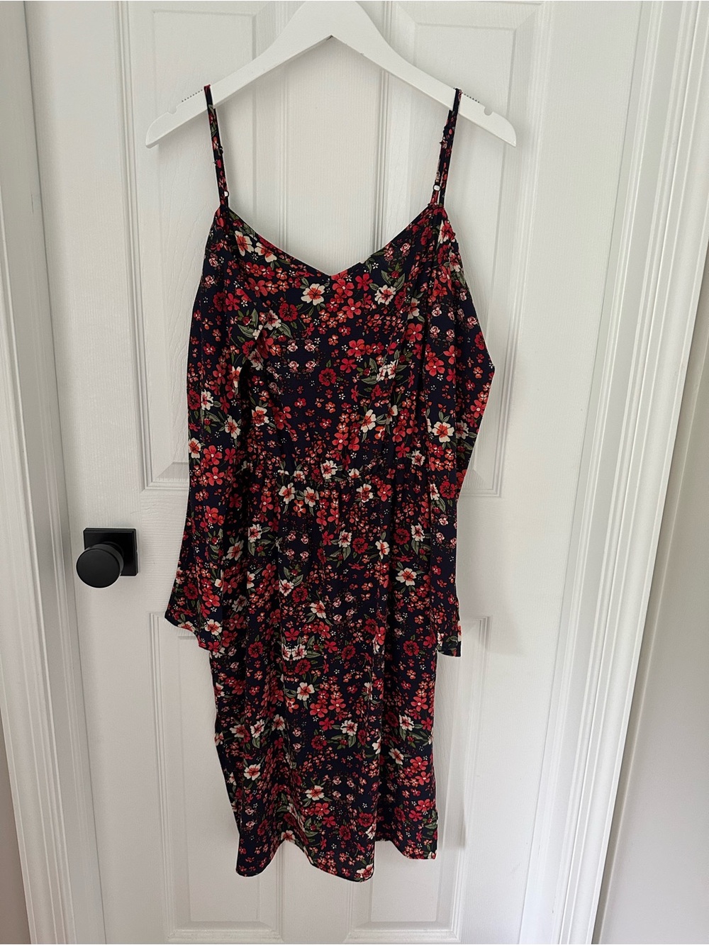 Mimi Chica Navy Floral Spaghetti Strap Dress with Red & Cream Blooms